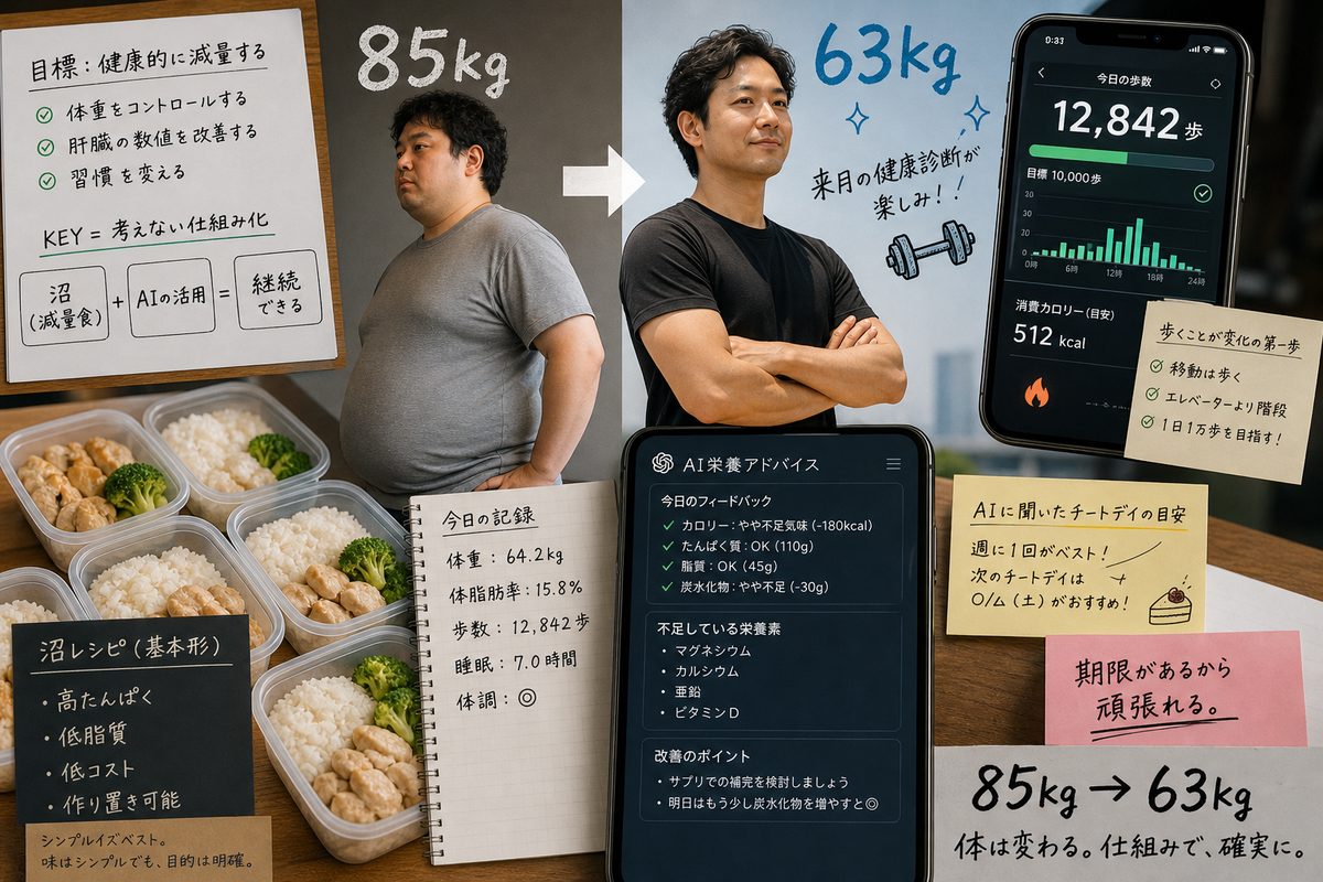減量食（沼）とAIと私 ─ AI生成イメージ